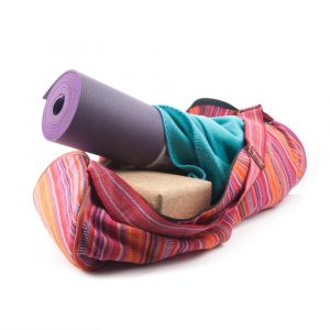 Bolsa para esterilla de yoga de algodón rosa a rayas