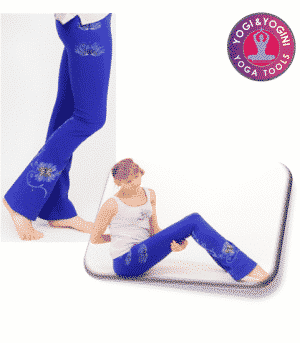 Pantalones de Yoga Loto pintados a mano de algodón azul-morado M