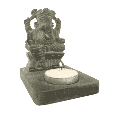 Portavelas Ganesha de piedra de jabón gris