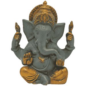 Ganesha Orejas Grandes Grises con Acabado Dorado (14 cm)