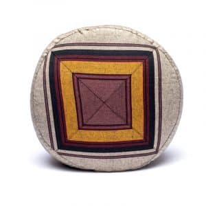 Cojín de Meditación Yogi & Yogini Redondo Algodón Marrón - Estampado Gris/Amarillo - 33 x 17 cm