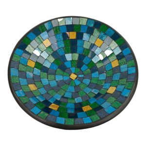 Tazón de mosaico de color azul-verde-dorado (38 cm)