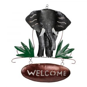 Cartel Metálico "Welcome" Elefante (46 x 32 x 1 cm)