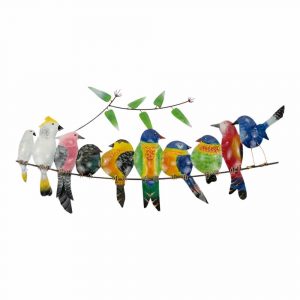 Pájaros de metal en rama (multicolor)