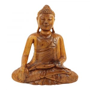 Estatua de madera de Buda meditando (41 x 34 x 7 cm)