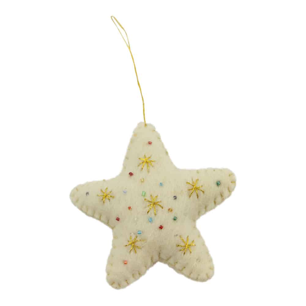 Colgante de Fieltro Estrella Dorado-Blanco (18 x 10 cm)