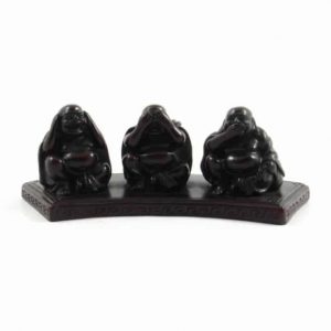 Figura de Buda Feliz Oír Ver Ver Silencio Poliresina Negra - 12 x 5 x 4 cm