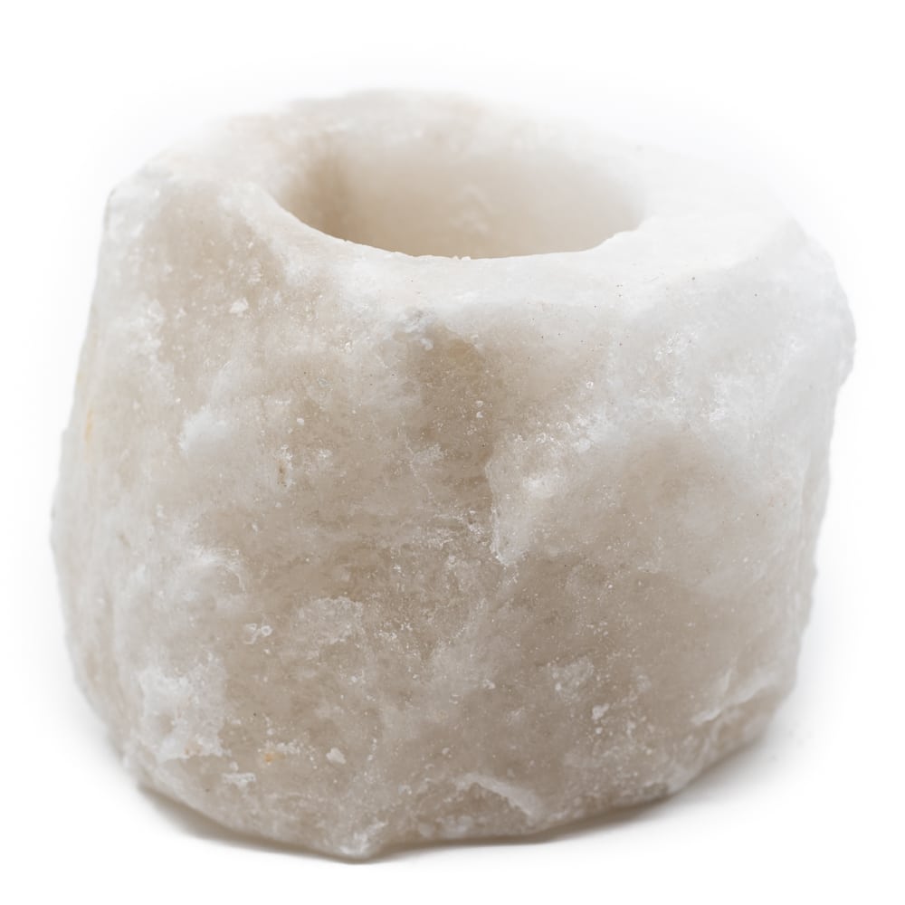 Portavelas Piedra de Sal Blanco (400 - 700 gramos) aprox. 9 x 9 x 10 cm