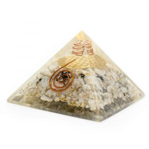 Pirámide de Orgonita Piedra Lunar Arco Iris - Flor de la Vida - (70 mm)