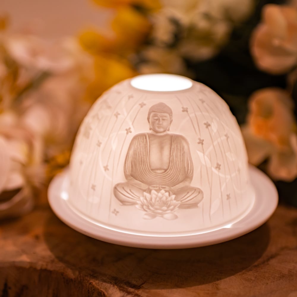 Iluminación Acogedora Portavelas de Porcelana - Buda