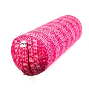 Cojín de Yoga de Algodón Redondo Rosa - Estampado de Cuadros - 59 x 21,5 cm