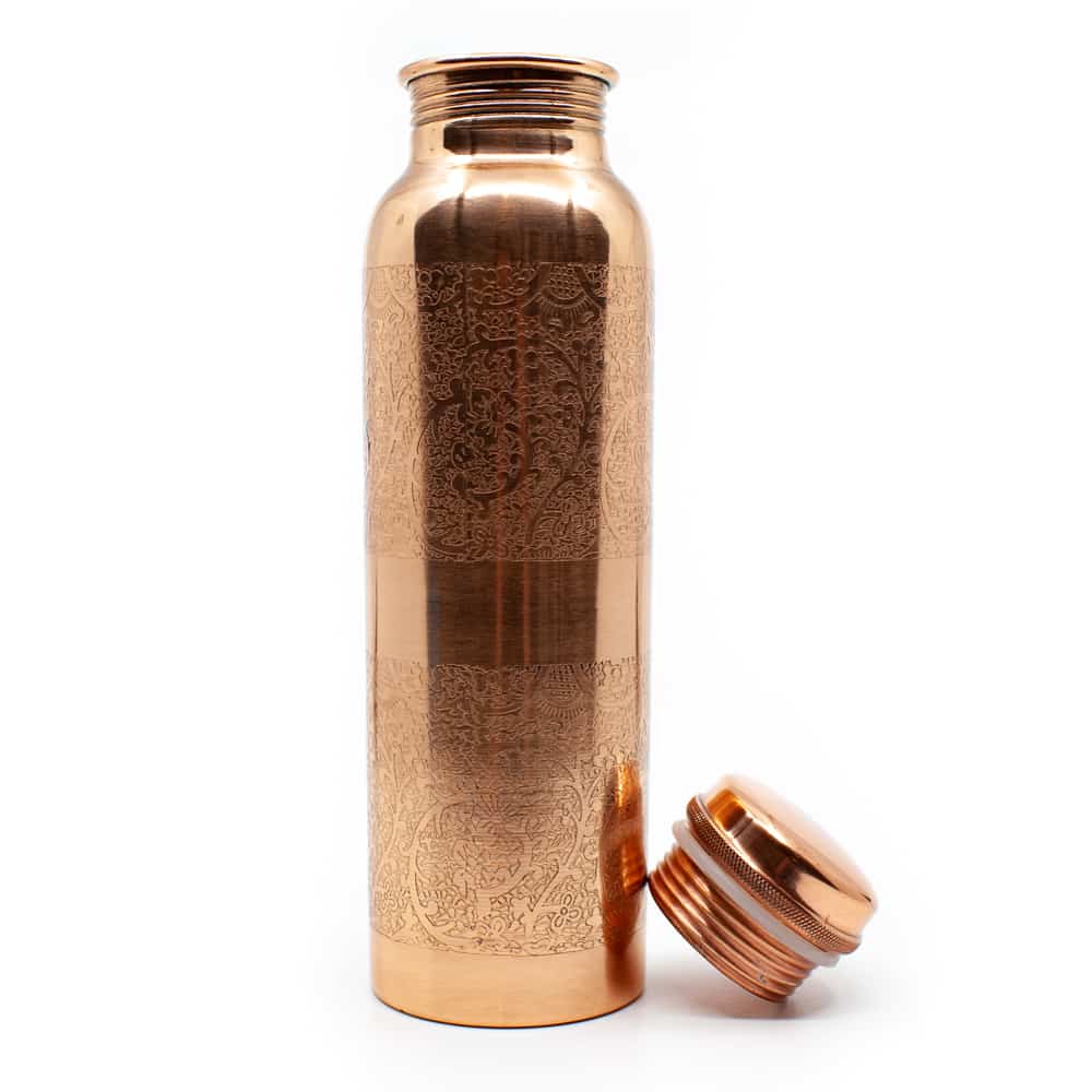 Botella de Agua de Cobre Spiru con grabado floral - 900 ml