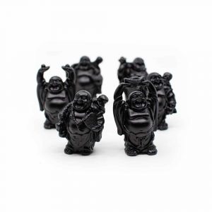Estatuas de Buda Feliz de Pie de Poliresina Negra - Set de 6 - ca. 7 cm