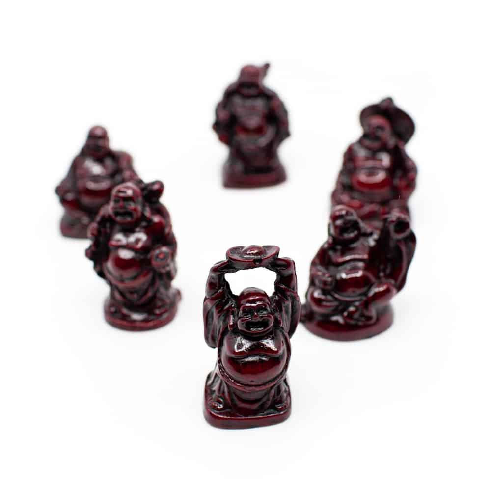 Estatuas de Buda Feliz Poliresina Roja - set de 6 - ca. 5 cm