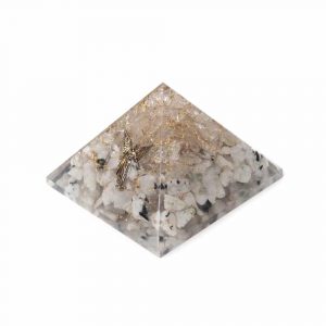 Pirámide Piedra Lunar/Cristal de Roca de Orgonita Arco Iris - Ángel - (70 mm)