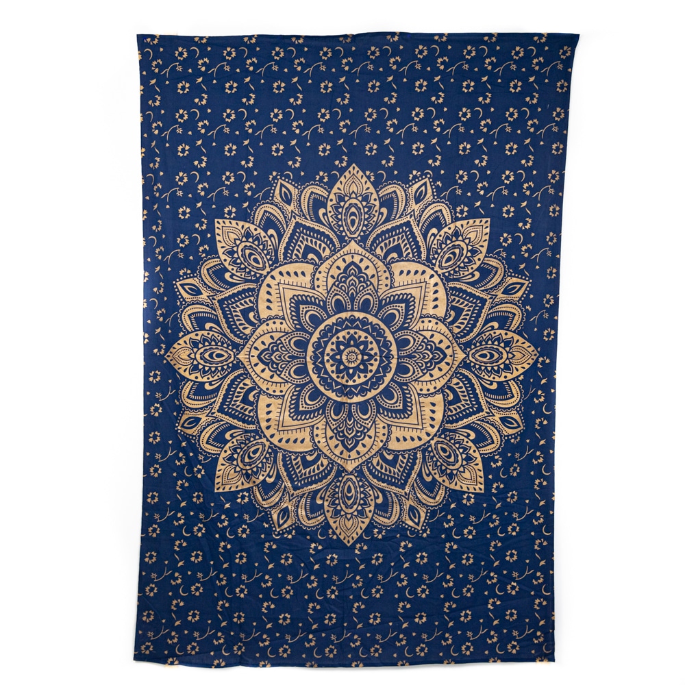 Tapiz de Algodón Auténtico - Mandala Azul/Oro (215 x 135 cm)