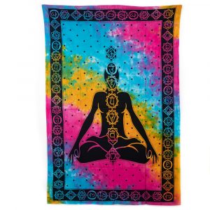 Auténtico Tapiz de Algodón para la Meditación de los Chakras Colorido (215 x 135 cm)