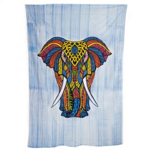 Tapiz de Algodón Auténtico - Elefantes de Colores (215 x 135 cm)