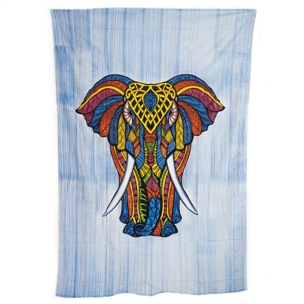 Tapiz de Algodón Auténtico - Elefantes de Colores (215 x 135 cm)