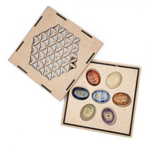 Set de Piedras de Bolsillo de los Chakras en Caja de Almacenamiento - Flor de la Vida
