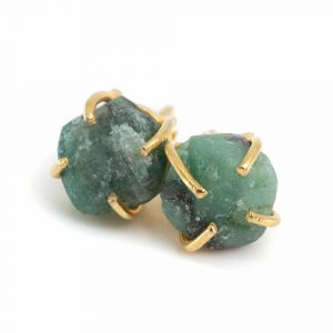 Pendientes de Piedra Preciosa Esmeralda en Bruto - Plata 925 y chapado de oro