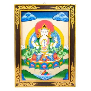 Panel de Madera Tangkha del Buda Chenrezig (44 x 33 cm)