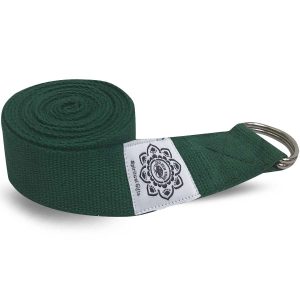 Cinturón de yoga de algodón verde con anilla D - 270 cm