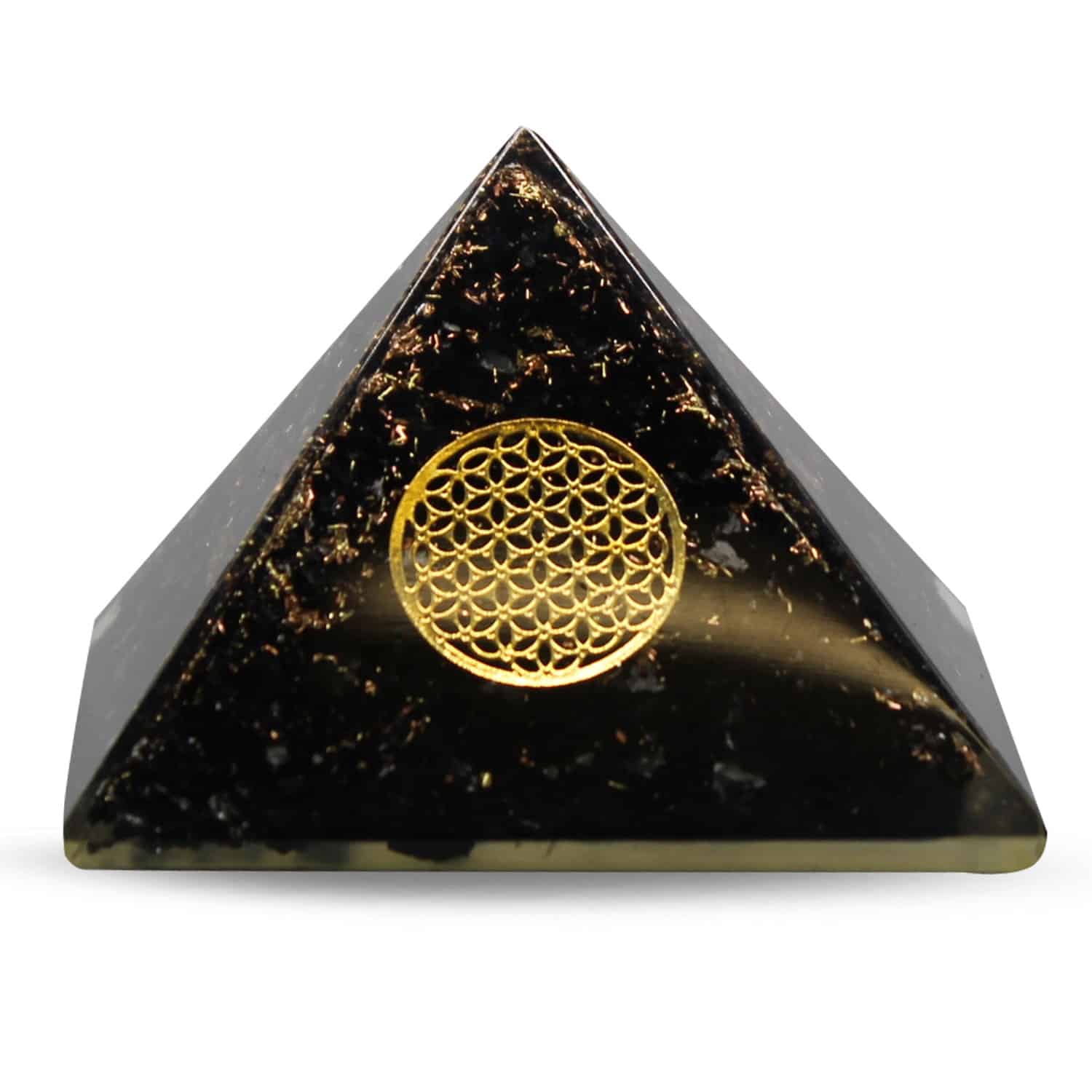 Pirámide de Orgonita Turmalina Negra - Flor de la Vida - (70 mm)