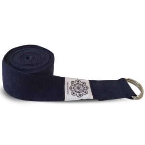 Cinturón de yoga de algodón azul oscuro con anilla D - 248 cm