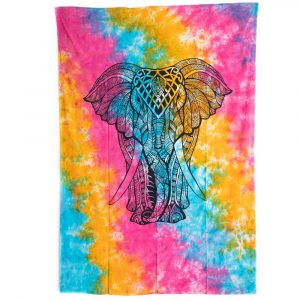 Tapiz de Algodón Auténtico con Elefante de Colores (215 x 135 cm)