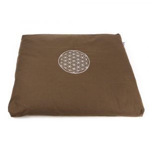 Esterilla de meditación Zabuton de algodón marrón - Flor de la Vida - 68 x 56 x 6 cms - incluye funda interior