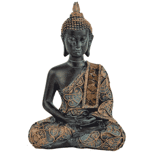 Figura de Buda tailandés meditando Poliresina Negra - 10 x 6 x 15 cm