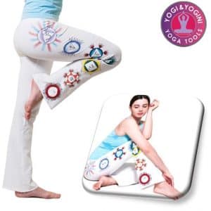 Pantalones de Yoga Chakra Pintados a Mano Algodón Blanco M
