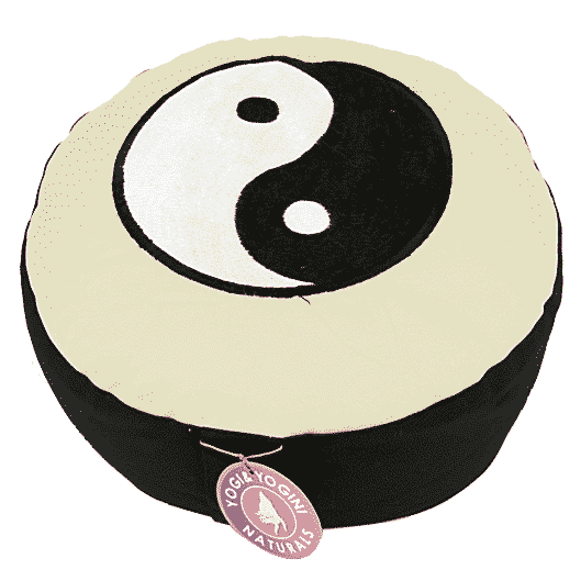 Cojín de Meditación Yogi & Yogini Redondo Algodón Negro Blanco - Yin Yang - 33 x 17 cm