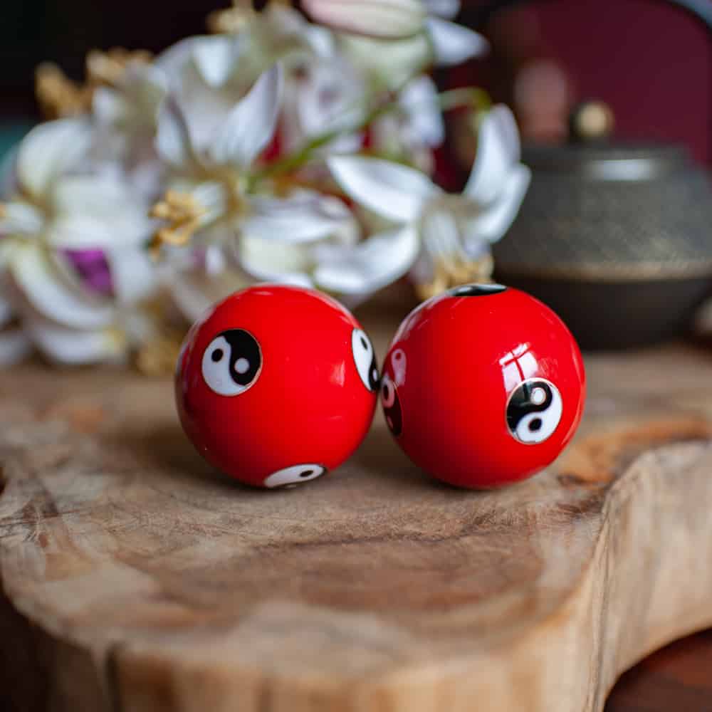 bolas baoding esferas chinas rojas con yin yang
