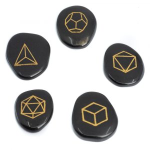 Piedra de bolsillo de jaspe negro 'Geometría Sagrada' - 5 piedras