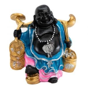 Estatua de Buda Sonriente Poliresina Negra - 13 x 7 x 14 cm