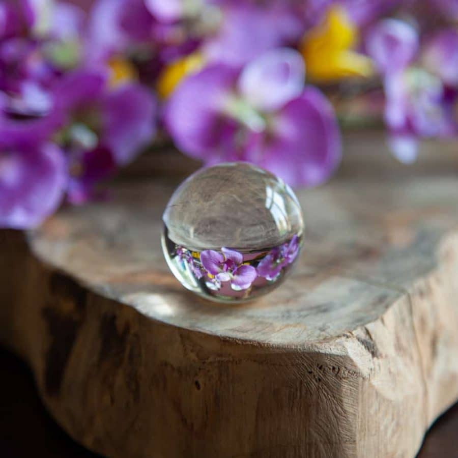 bola de cristal con flores de color morado