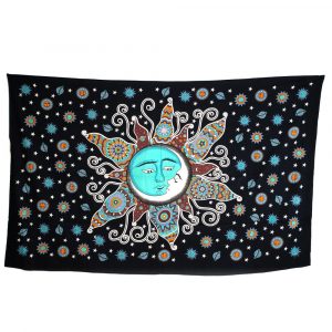 Tapiz Algodón Auténtico Sol y Luna Azul/Negro (210 x 130 cm)