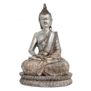 Buda Tailandés Meditando Plateado y Bronce -28 cm
