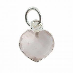 Colgante Corazón de Cuarzo Rosa - Plateado - 10 mm