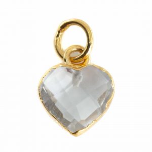 Colgante de Piedra Preciosa Cristal de Roca Corazón - Chapado en Oro - 10 mm