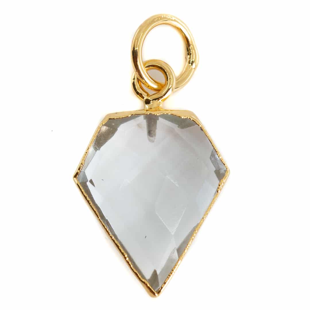 Colgante de Cristal de Roca en Forma de Diamante - Dorado - 15 x 12 mm