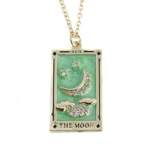 Amuleto de Acero Dorado/Verde Tarot 'La Luna'