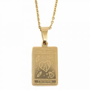 Amuleto Dorado de Acero Tarot 'Los Enamorados'