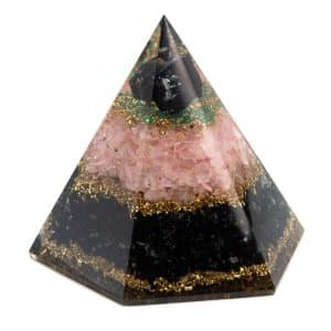 Pirámide de Orgonita Turmalina Negra/Cuarzo Rosa Facetado (95 mm)