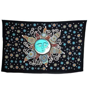 Tapiz Algodón Auténtico Sol y Luna Azul/Negro (210 x 130 cm)